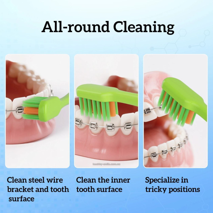 Concave No. 2015 Orthodontic toothbrush with curved bristles, soft,Green